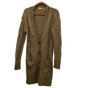 khaki Cashmere blend cable knit cardigan sweater coat vince L